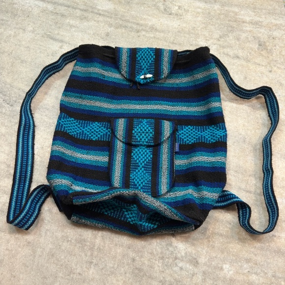 Artesanias Handbags - Striped Blue and Black Backpack